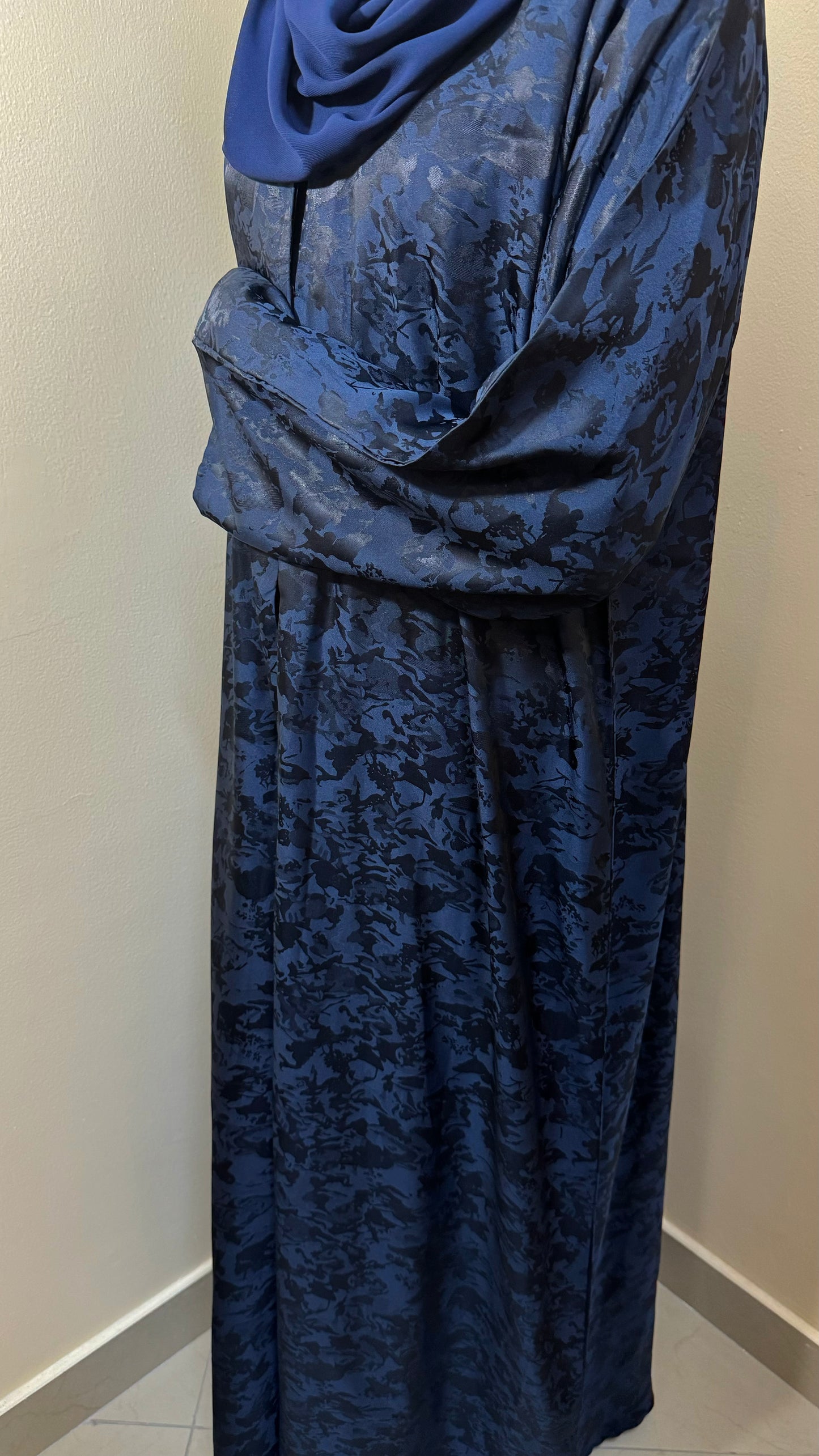 Navy Patterned Jacquard Abaya