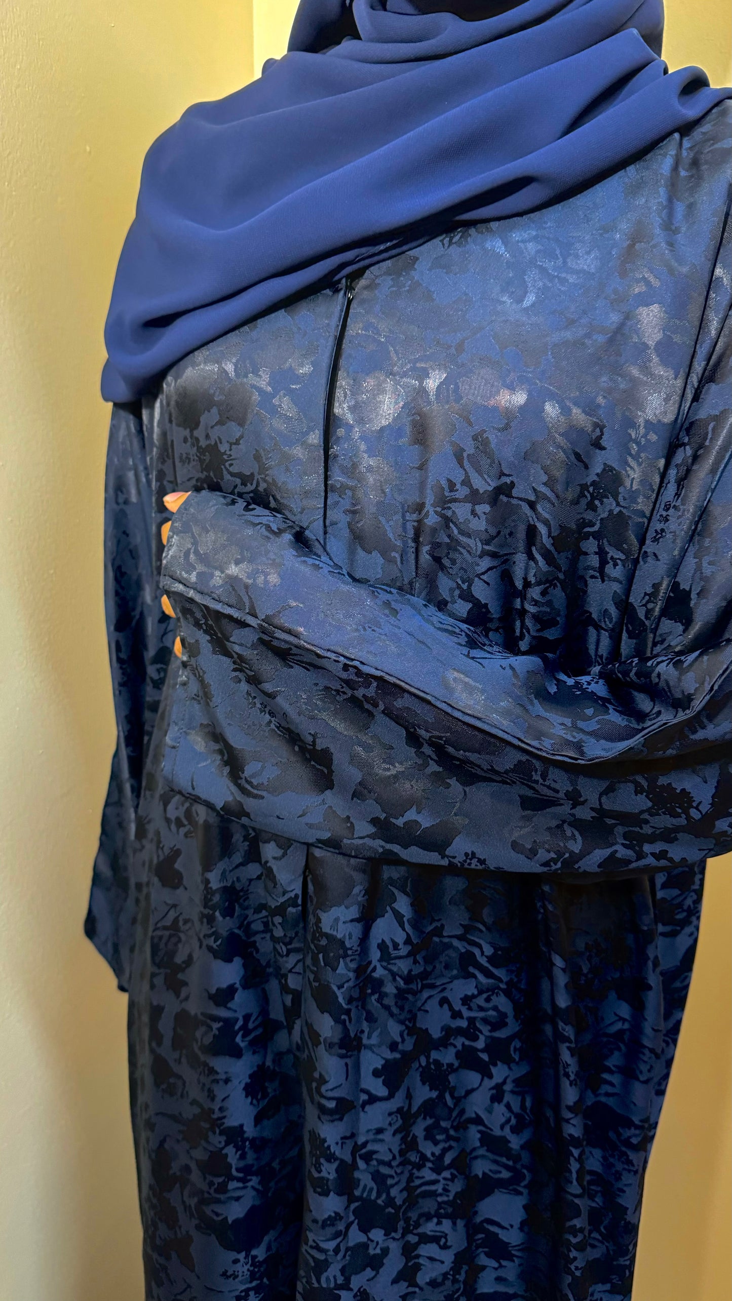 Navy Patterned Jacquard Abaya
